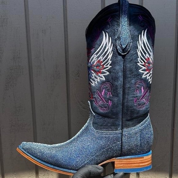 #4 - Leather Boot with Dark Ocean Blue Imitation Stingray Finish, Model 6709 main image 5